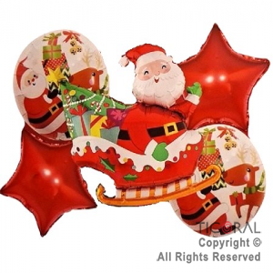SET DE GLOBOS METALIZADO TRINEO NAVIDE�O 5 UNIDADES 